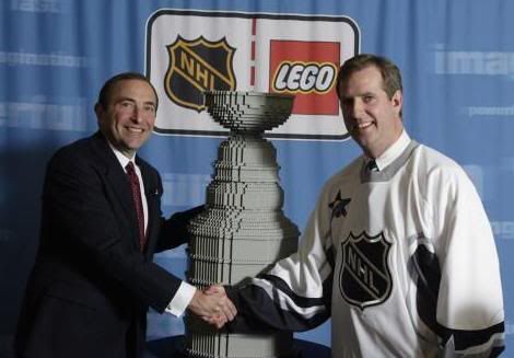Gary Bettman with Lego Stanley Cup Pictures, Images and Photos