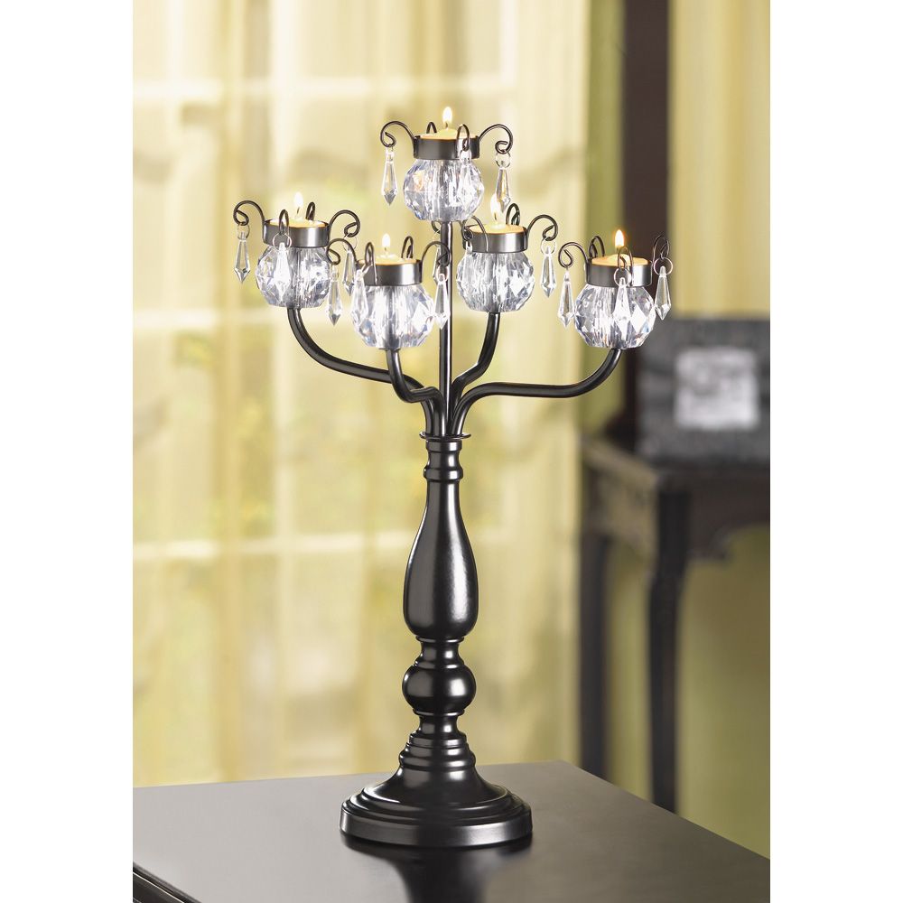 Black Beaded Tealight Candelabra Candle Holder Table Centerpiece eBay