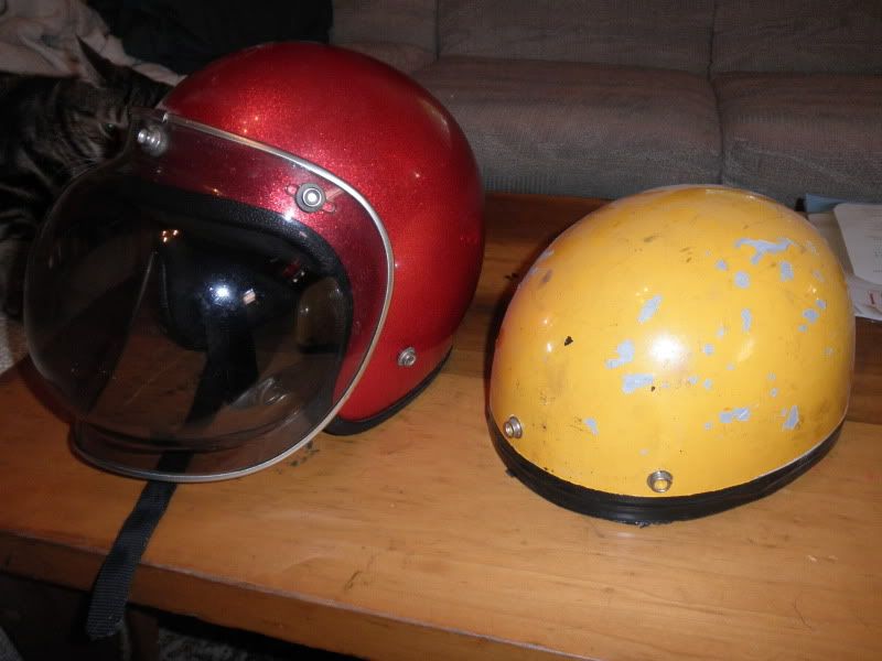 metal flake bubble sheild helmet and pudding bowl helmet Jockey