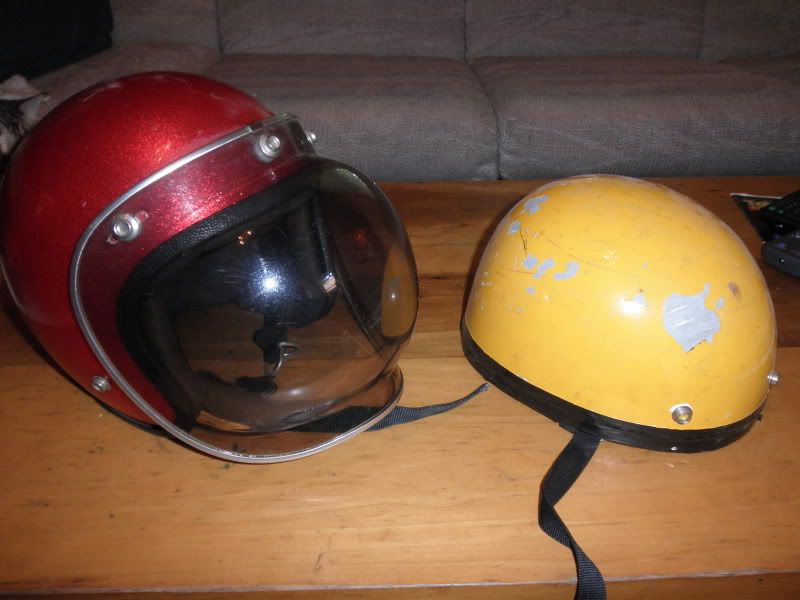 metal flake bubble sheild helmet and pudding bowl helmet The Jockey