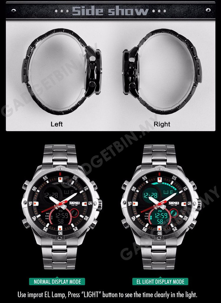 SKMEI 1146 Men s Military Sport Dual Movement Digital LED Calendar Alarm Stainless Steel Watch