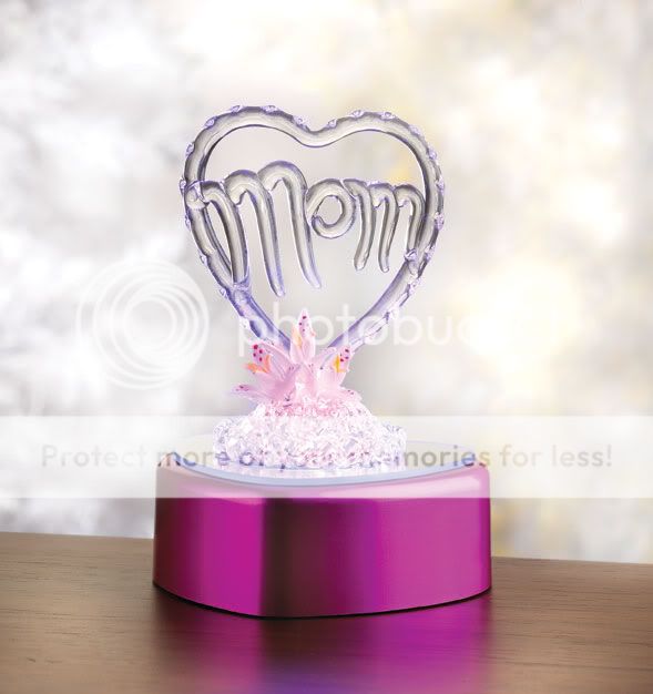 Spun Glass Mom Heart Color Change Lighted Base Figurine  