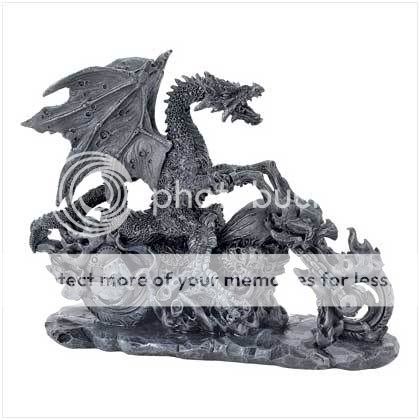 Biker Dragon On Chopper Motorcycle Statue  