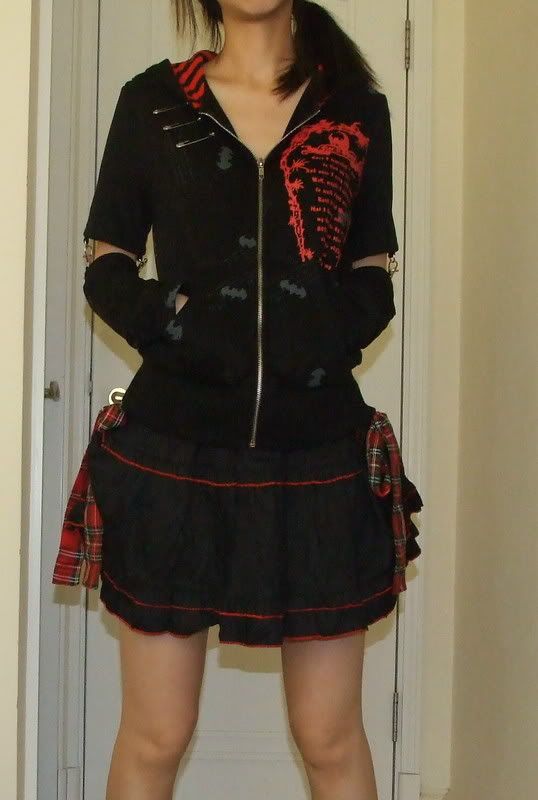 black & red mini skirt & leg warmers goth punk rock  