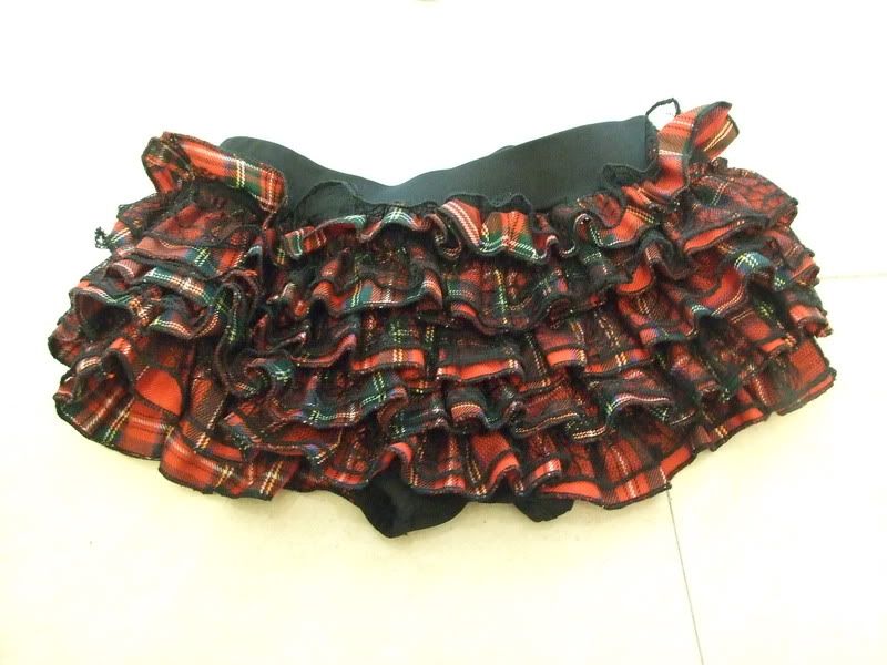 diy red plaid hot pants shorts punk rock emo gothic L  