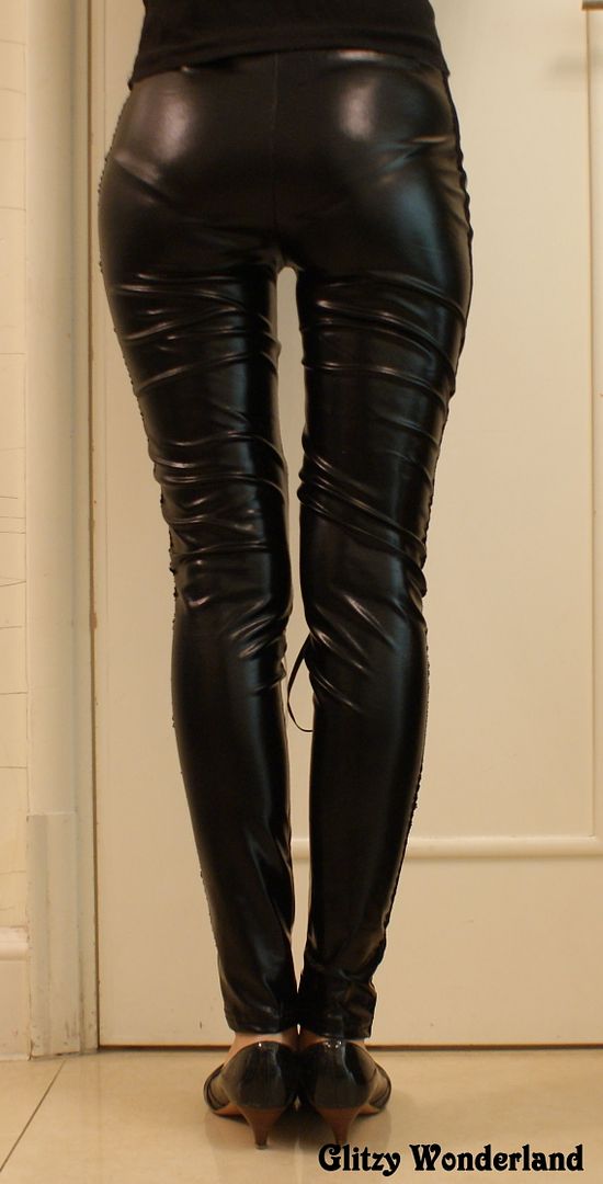 Shiny wet look black corset leggings skinny tight pants gothic punk ...