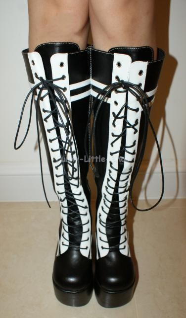 Gothic Lolita black knee high heels boots US 6   10.5  