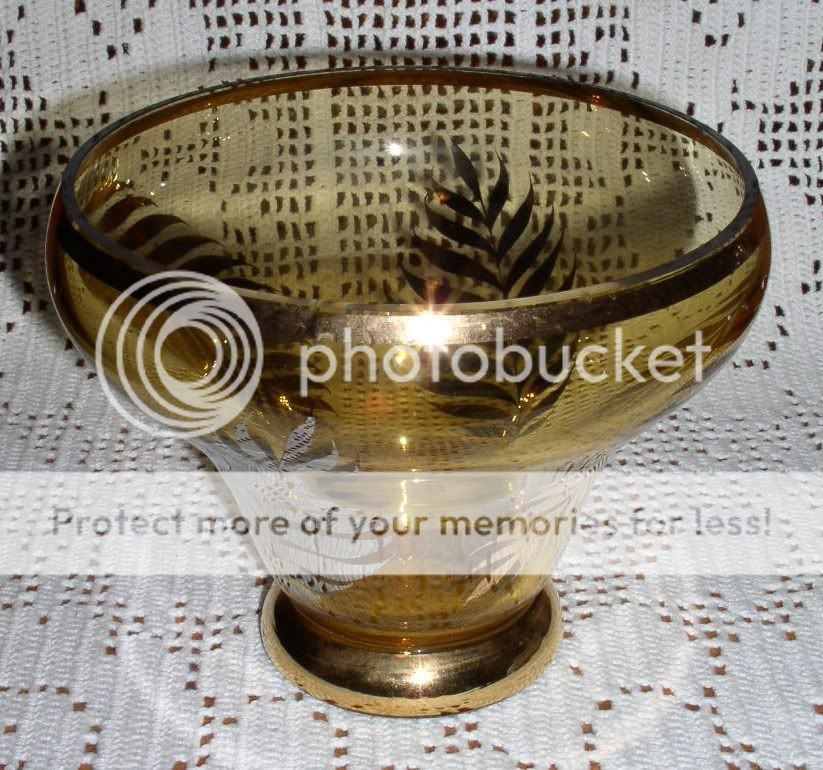 Gold Glass with Gold Leaf Design Compote, Vase or Planter  