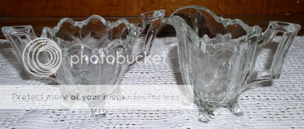 Indiana Glass Footed Etched Creamer & Open Sugar Bowl  