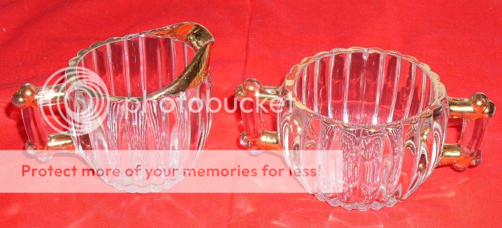 Jeannette Glass NATIONAL Pattern Crystal Sugar & Creamer Set  